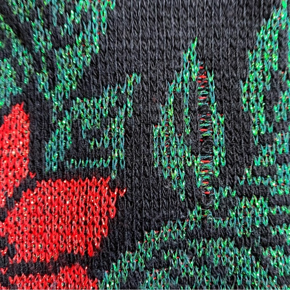 Vintage Holiday Time Metallic Poinsettia Black Christmas Sweater - Picture 9 of 12